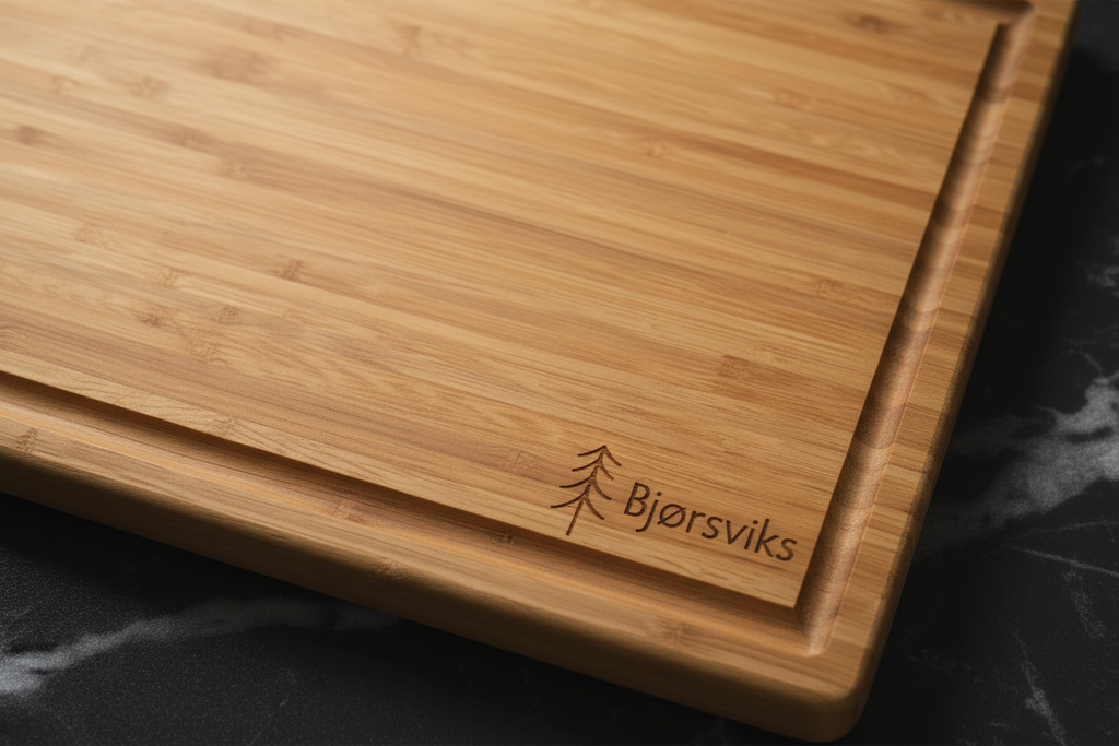 Nærbilde av skjærebrett med korrekt logo